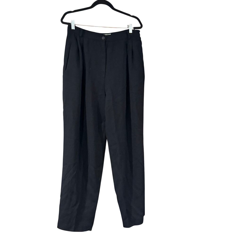 Vintage Lauren Leigh Ltd Woman 16W Black 100% Wool Pleated High Rise Trousers